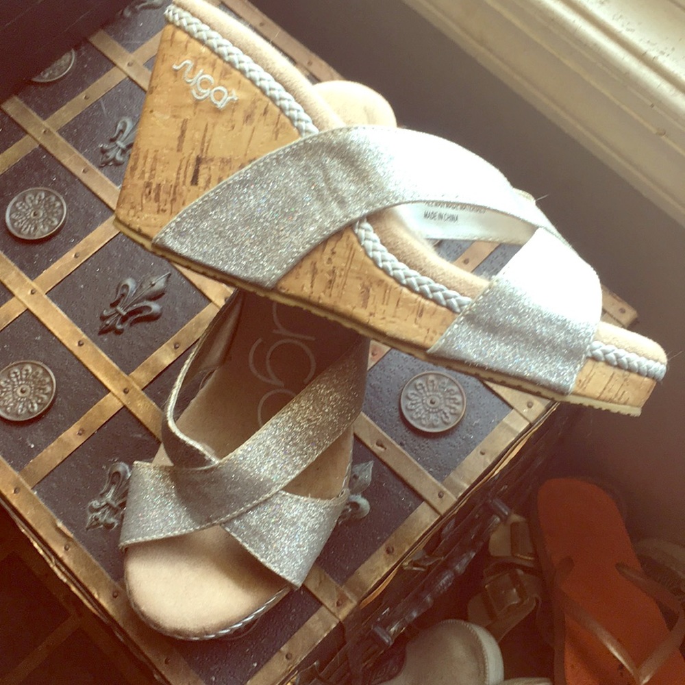 Sexy silver wedge heels